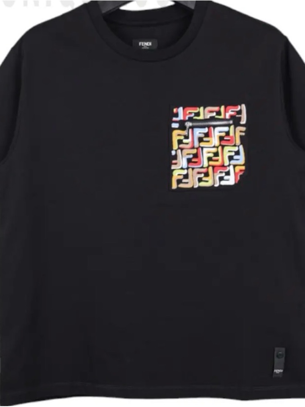 Fendi Black Short-Sleeve Tee with Multicolor FF Pocket Print